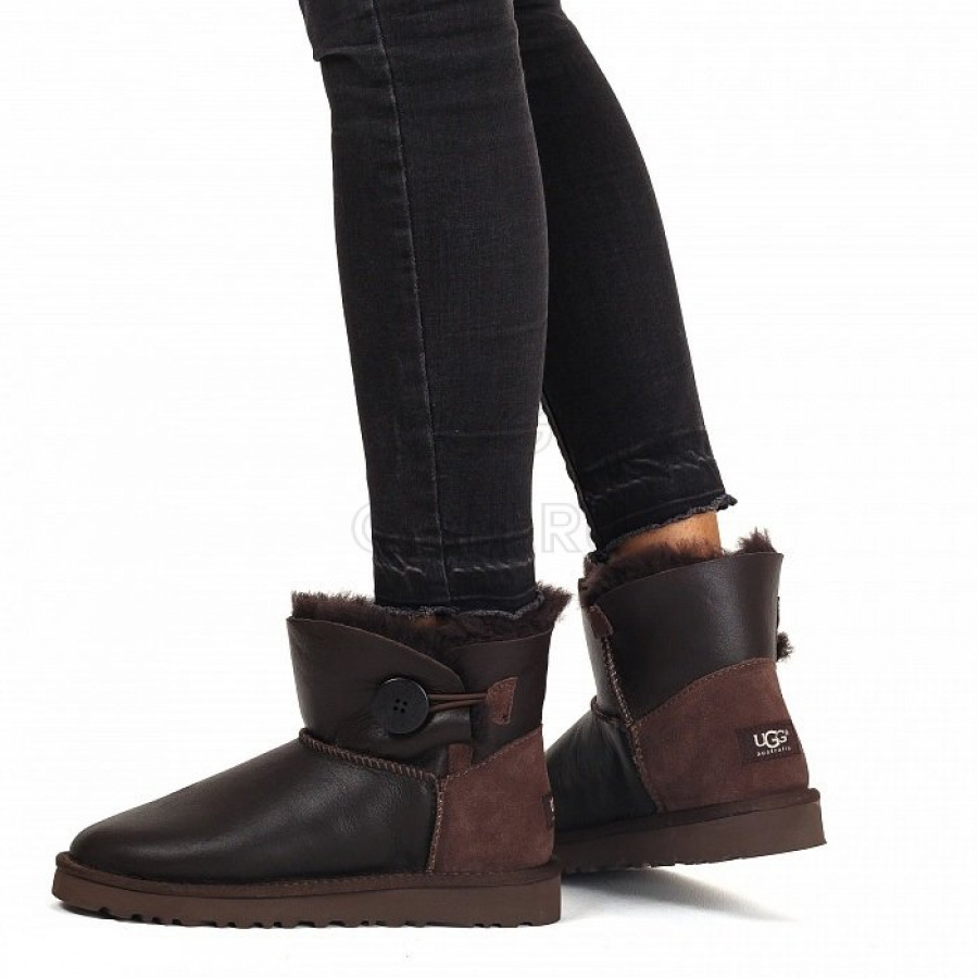 Женские UGG Mini Bailey Button Metallic Chocolate