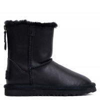 UGG Kids Classic Short Zip Leather Black