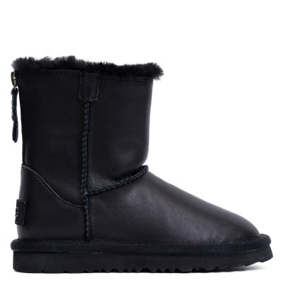UGG Kids Classic Short Zip Leather Black