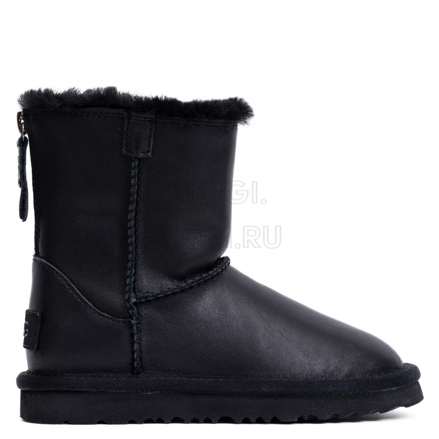 Детские UGG Kids Classic Short Zip Leather Black