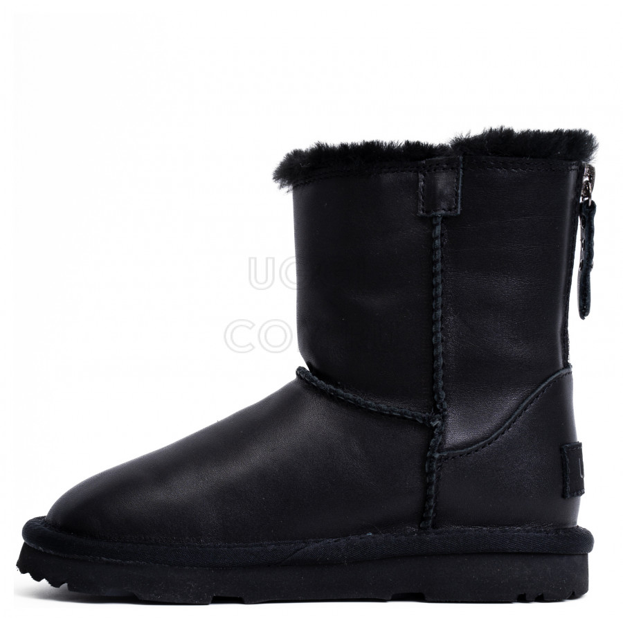 Детские UGG Kids Classic Short Zip Leather Black
