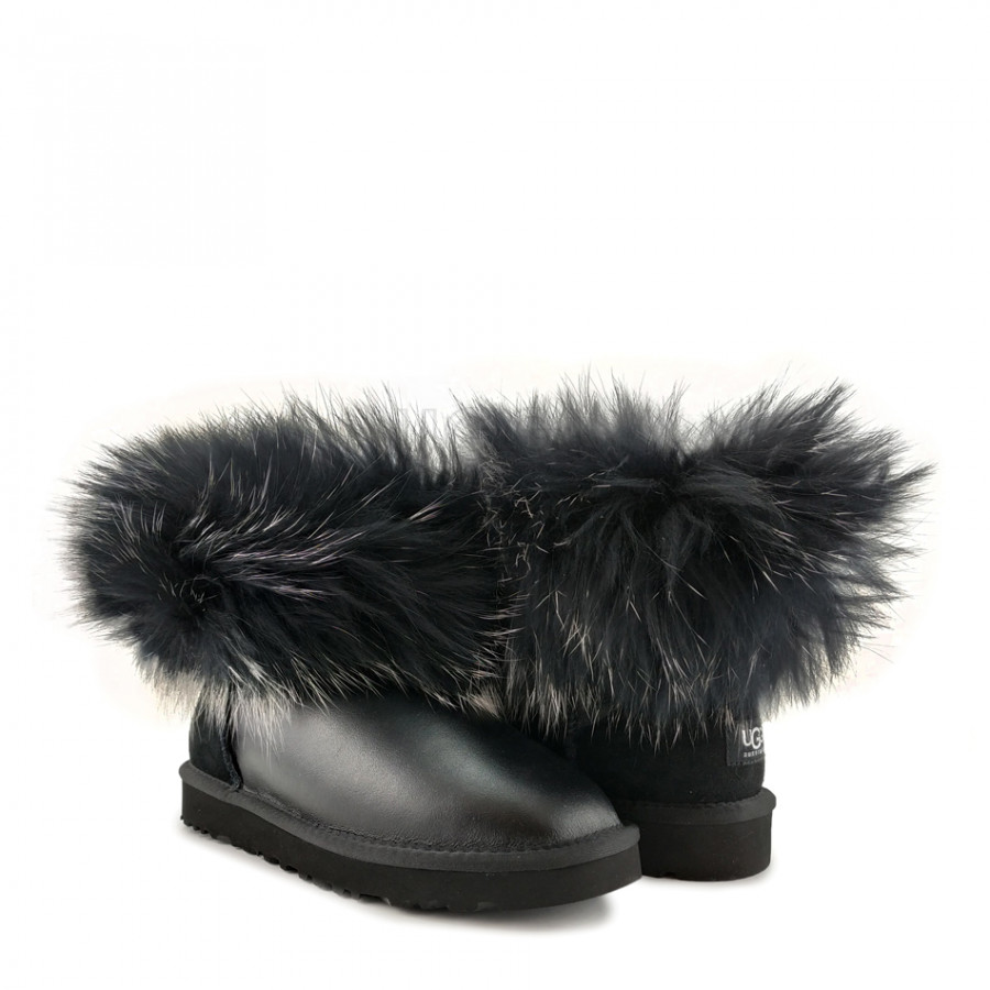 Женские UGG Mini Fox Fur Ultra Metallic Black