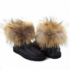 UGG Mini Fox Fur Metallic Black