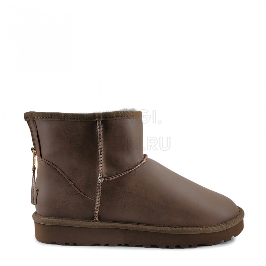 Мужские UGG Mens Classic Mini Zip Rock Leather Chocolate