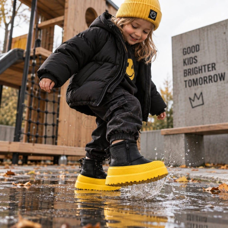 Детские UGG Kids Mini Weather Hybrid Leather Black/Summer Wheat